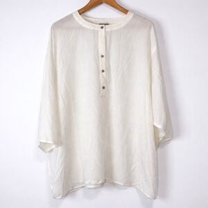 J Jill Cotton Cupro Blouse White Minimalist Relaxed Tunic Top Womens 2X